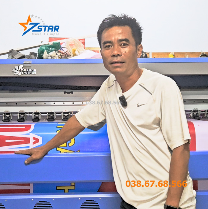 Khách hàng review Máy in bạt khổ lớn 3m2 Kaler E8 - đầu phun Konica 512i hoặc KM 1024i