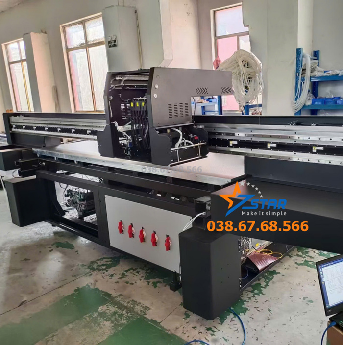 Máy in UV phẳng Kaler FB2513 đầu phun Ricoh Gen 5, 6 - Kích thước 2,5x1,3m - Giá bao nhiêu?