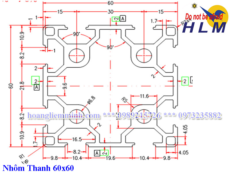 Nhôm định hình 60x60