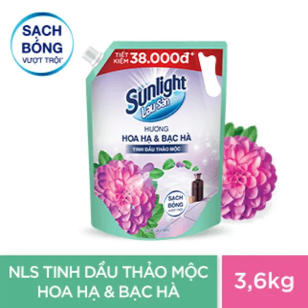 Nước lau sàn Sunlight tinh dầu thảo mộc hoa hạ bạc hà túi 3.6kg