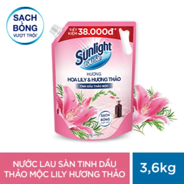 Nước lau sàn Sunlight tinh dầu thảo mộc lily hương thảo túi 3.6kg