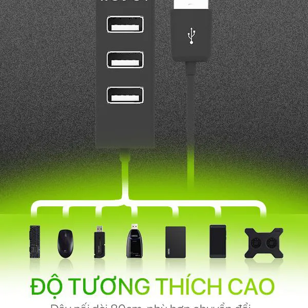 HUB chia 4 Cổng USB H140-80 Black