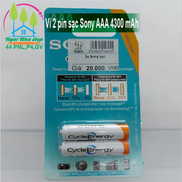 Vỉ 2 pin sạc Sony AAA 4300 mAh