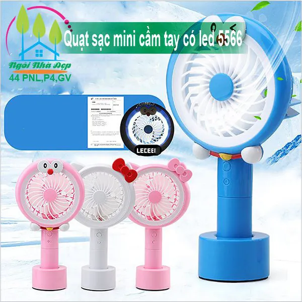 Quạt sạc cầm tay có led 5566