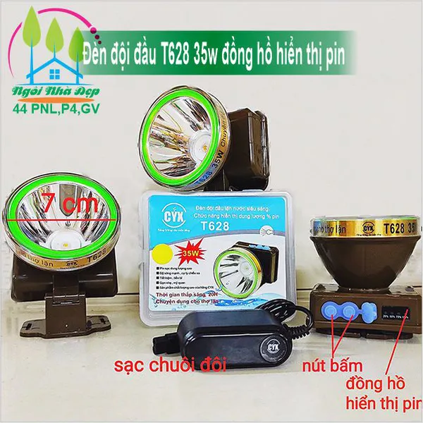 Đèn đội đầu T628 35w đồng hồ hiển thị pin