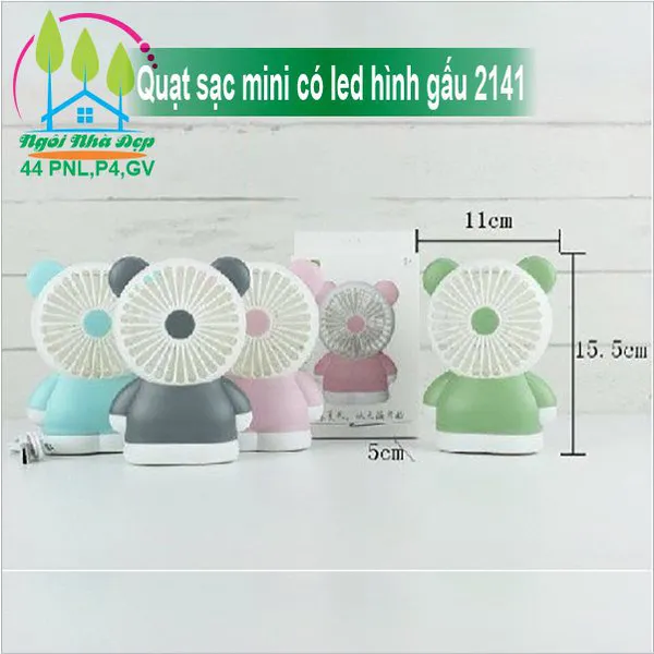 Quạt sạc mini có led hình gấu 2141