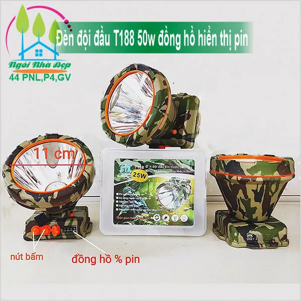 Đèn đội đầu T188 50w đồng hồ hiển thị pin