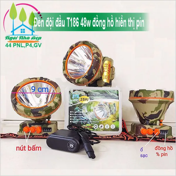 Đèn đội đầu T186 48w đồng hồ hiển thị pin