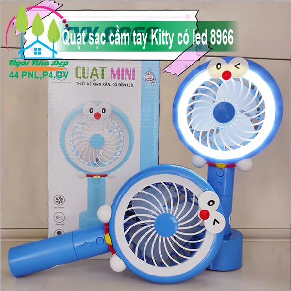 Quạt sạc cầm tay Kitty có led 8966