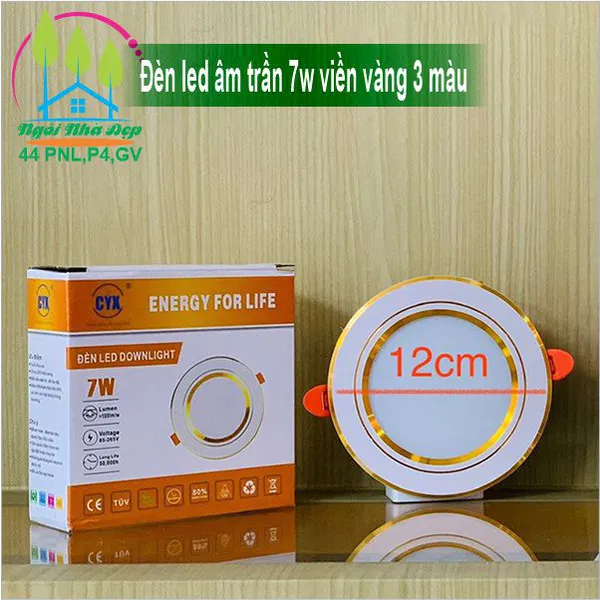 Đèn led âm trần 7w viền vàng 3 màu