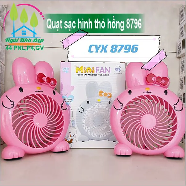 Quạt sạc hình thỏ hồng 8796