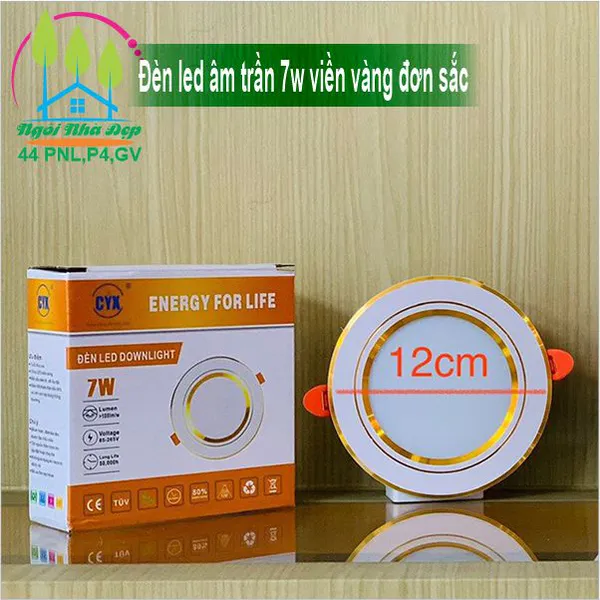 Đèn led âm trần 7w viền vàng đơn sắc