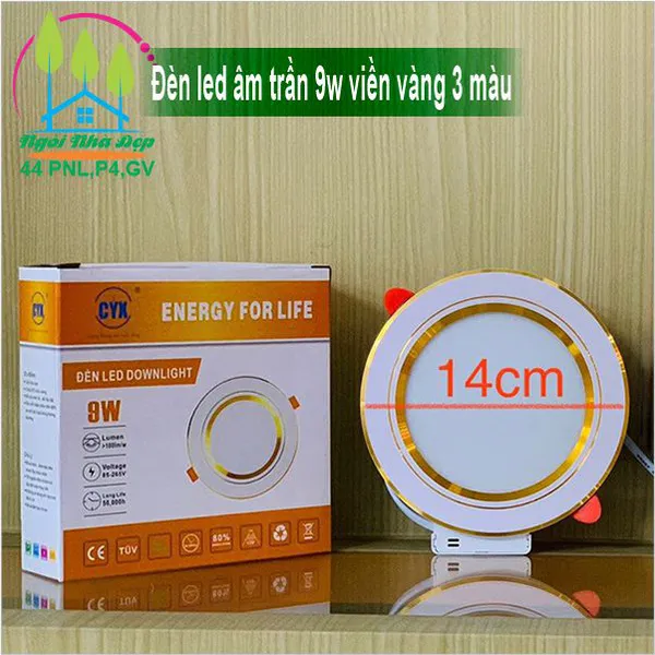 Đèn led âm trần 9w viền vàng 3 màu