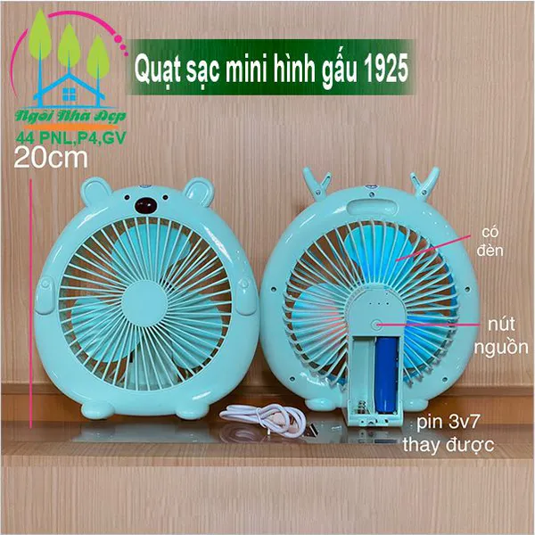 Quạt sạc mini hình gấu 1925