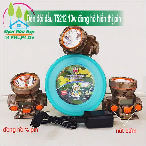 Đèn đội đầu T5212 10w đồng hồ hiển thị pin