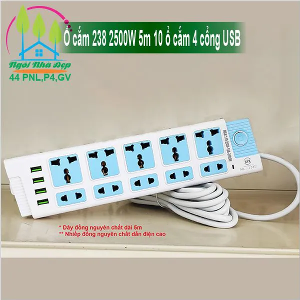 Ổ cắm 238 2500W 5m 10 ổ cắm 4 cổng USB