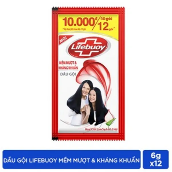 Dầu Gội Lifebuoy mềm mượt kháng khuẩn dây 6gx12gói