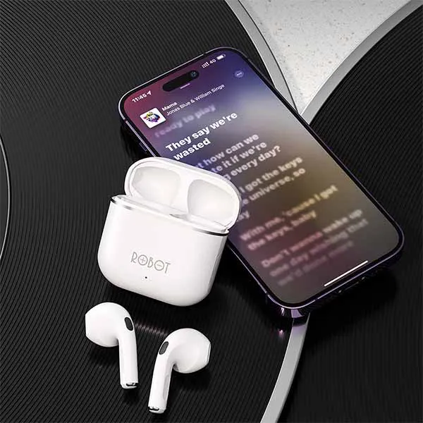 Tai nghe Bluetooth thiết kế Semi-in-ear ROBOT Airbuds T50S Trắng