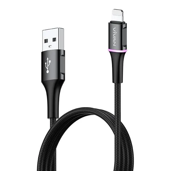 Cáp Sạc Lightning VDL100 Black 2.4A 1m Dây Dù LED đổi màu