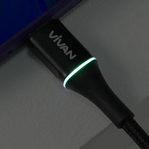 Cáp Sạc Lightning VDL100 Black 2.4A 1m Dây Dù LED đổi màu