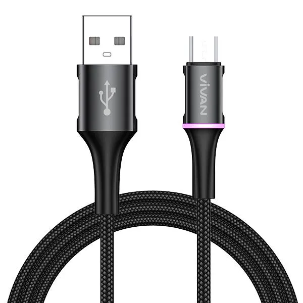 Cáp Sạc Micro USB VDM100 Black 2.4A 1m Dây Dù LED đổi màu