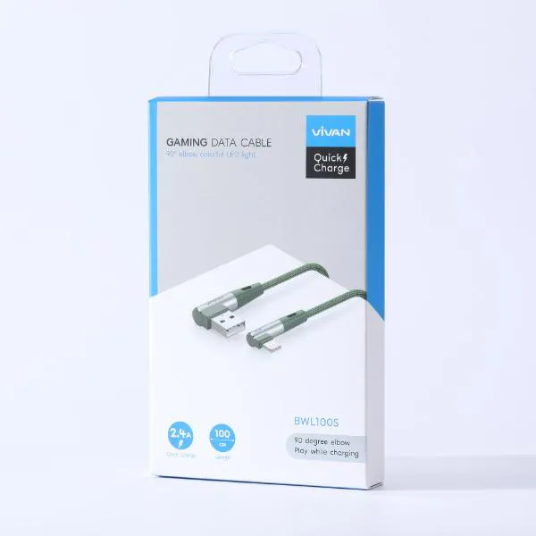 Cáp chữ L Gaming cổng Lightning 2.4A 1M BWL100S Green
