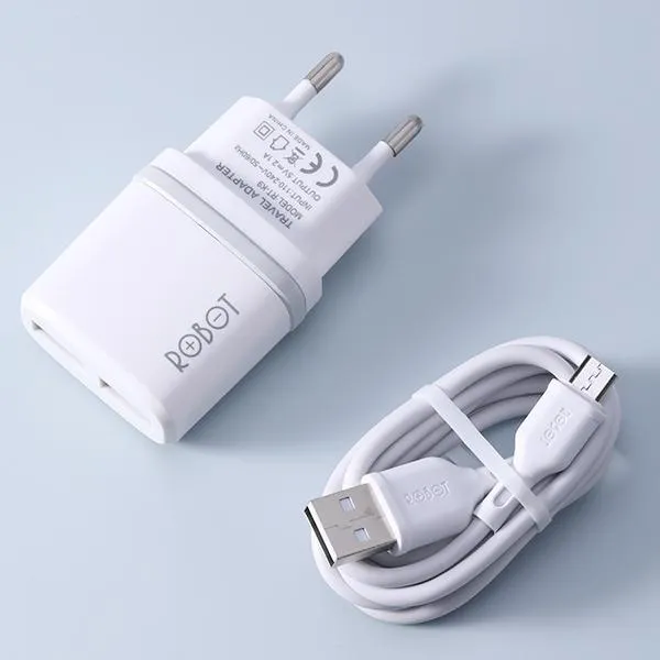 Cốc Sạc RT-K9 White 2 USB 2.1A  Kèm Cáp Micro
