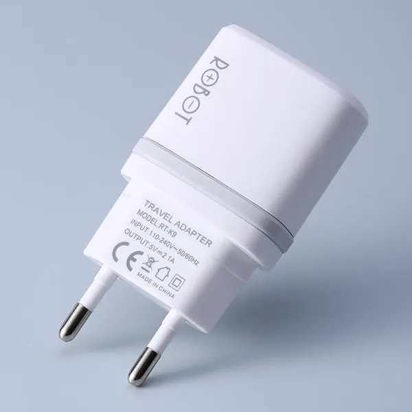 Cốc Sạc RT-K9 White 2 USB 2.1A  Kèm Cáp Micro