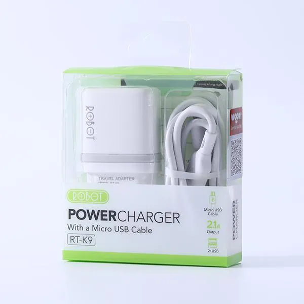 Cốc Sạc RT-K9 White 2 USB 2.1A  Kèm Cáp Micro