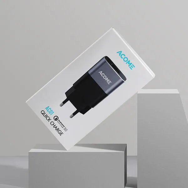 Cốc Sạc Nhanh AC01 Black Grey 1 USB 18W 3A QC 3.0