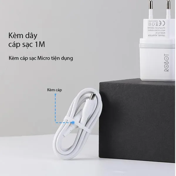 Cốc sạc RT-K7 1 cổng USB 5W Kèm Cáp Micro