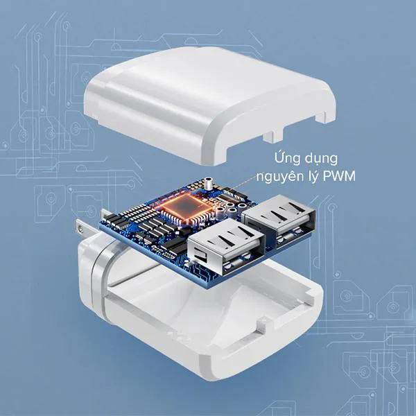 Cốc sạc RT-K9U White 2.1A 2 USB Kèm cáp iPhone 1m