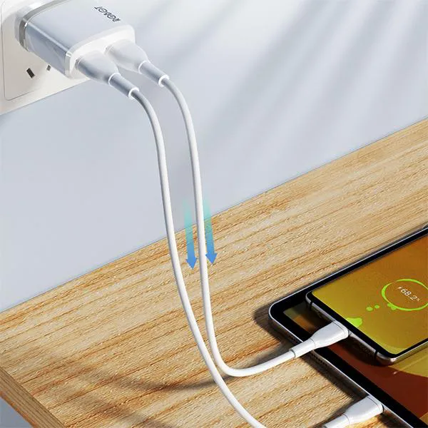 Cốc sạc RT-K9U White 2.1A 2 USB Kèm cáp iPhone 1m