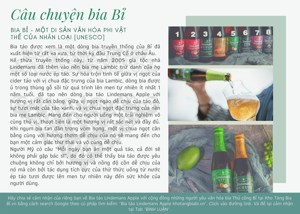 Câu chuyện bia táo truyền thống LindemanS Apple 3,5% I Giải thưởng bia Trái cây Lambic Ngon nhất châu Âu 2013 World beer Awards