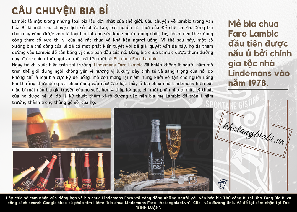 Câu chuyện bia Bỉ: Bia Chua Lindemans Faro Lambic 4,5% hàng đầu xứ Bỉ