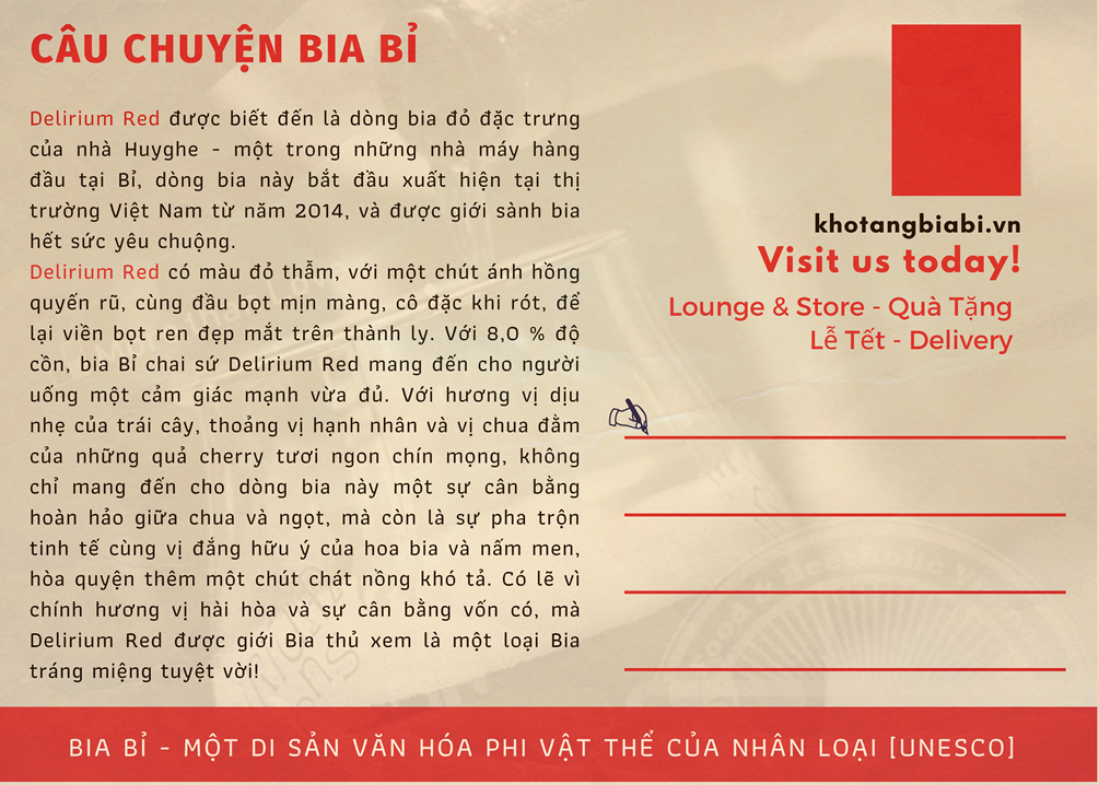 Câu chuyện bia Bỉ: Bia đỏ cherry Bỉ nặng độ 8,0% vol | 330 ml Delirium Red.