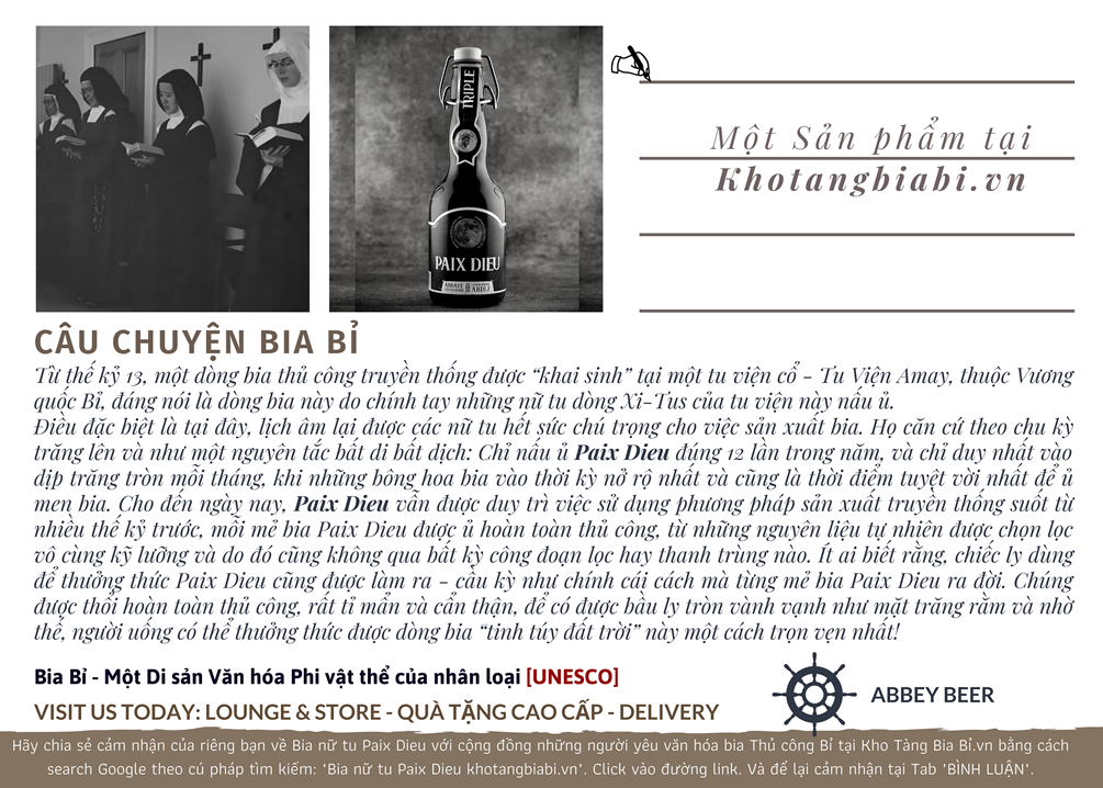 Câu chuyện bia Nữ tu Bỉ Paix Dieu – Dòng bia vàng 10% ABV Chỉ ủ vào mỗi dịp trăng rằm