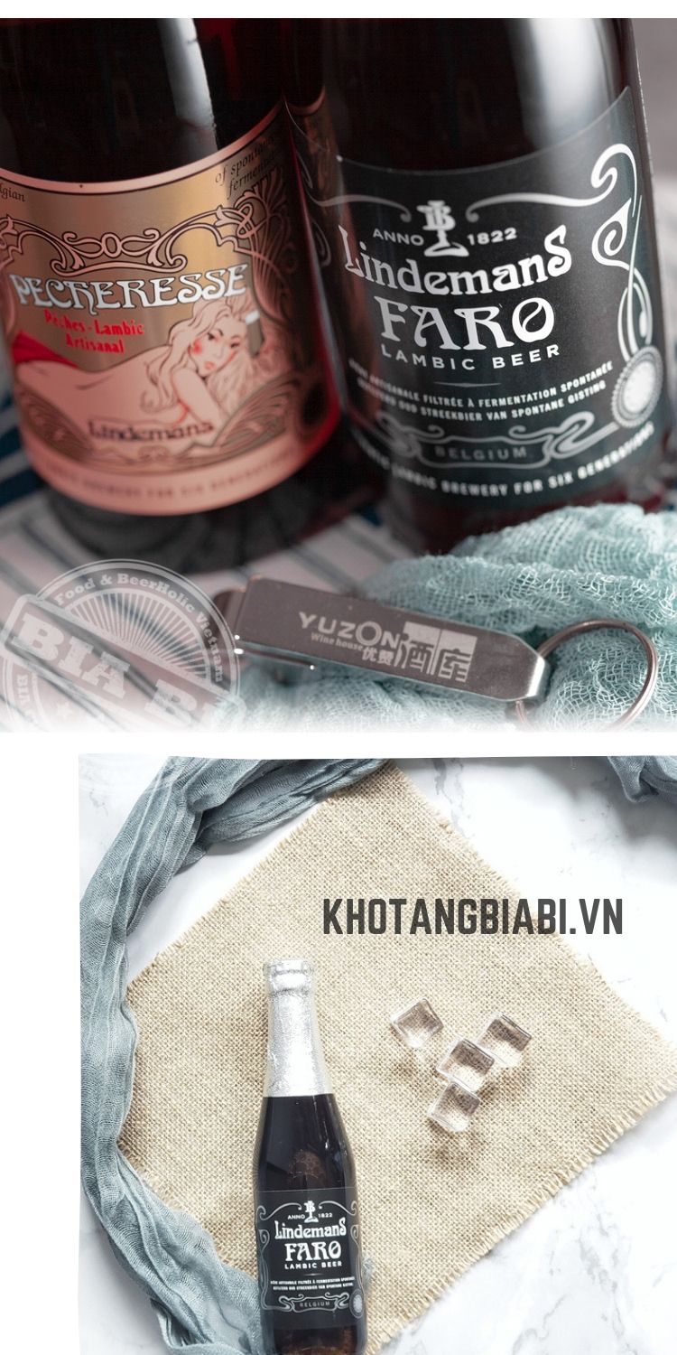 Bia thủ công Bỉ Lindemans Faro Lambic và bia trái cây vị đào trứ danh Lindemans Pecheresse