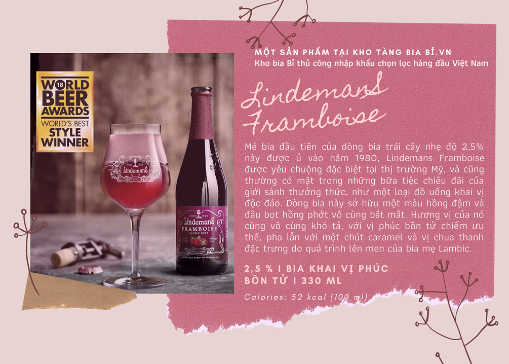 Mô tả Bia trái cây Lindemans Framboise nhẹ độ hương phúc bồn tử