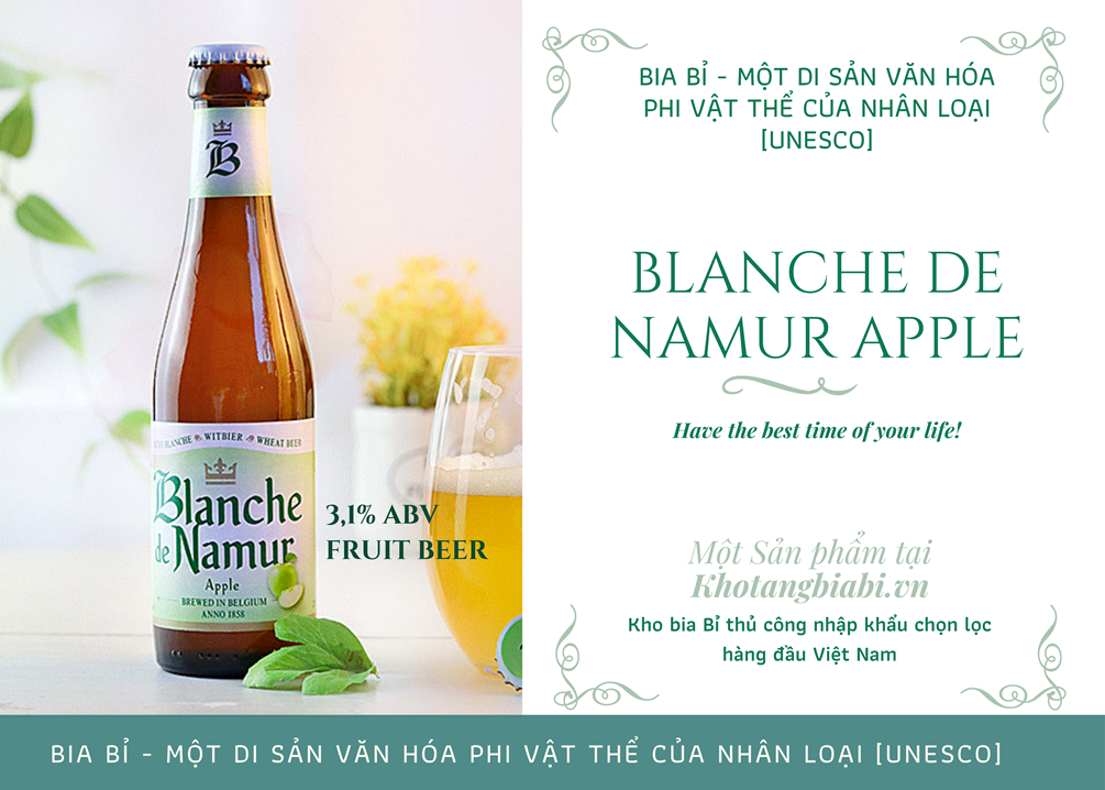 Thông tin Bia trái cây vị táo trong trẻo Blanche De Namur Apple 3,1% I Thanh mát như trà xanh