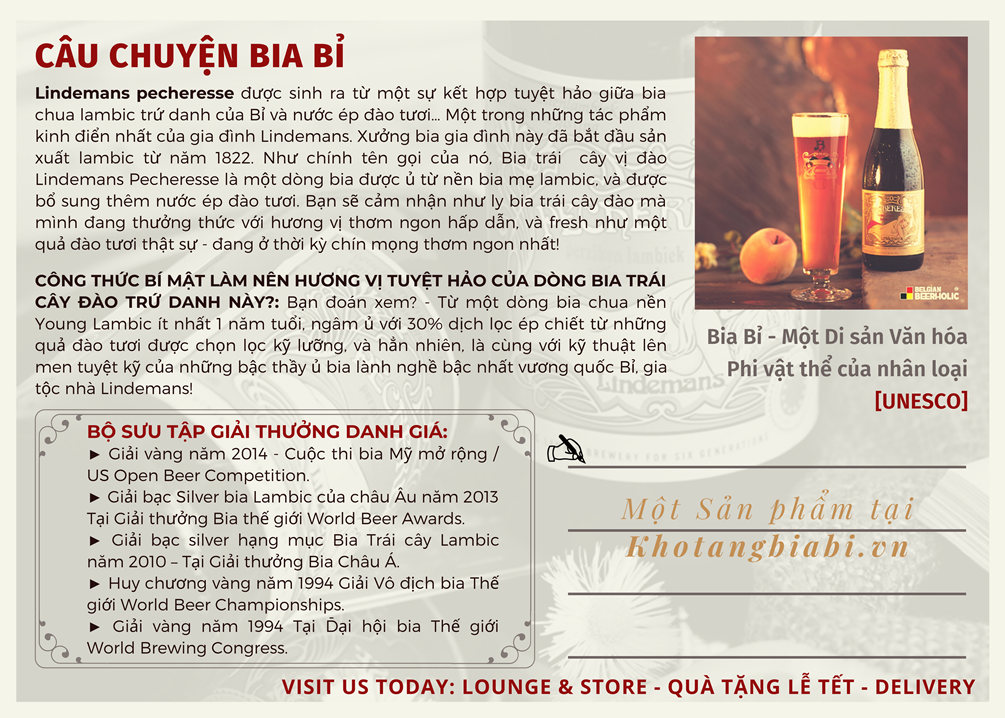 Câu chuyện bia Trái cây vị đào trứ danh xứ Bỉ Lindemans Pecheresse 2,5%