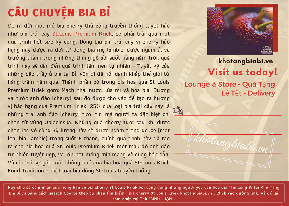 Câu chuyện bia Bỉ St Louis Premium Kriek 3,2% Abv I Bia trái cây vị cherry số 1 tại Bỉ