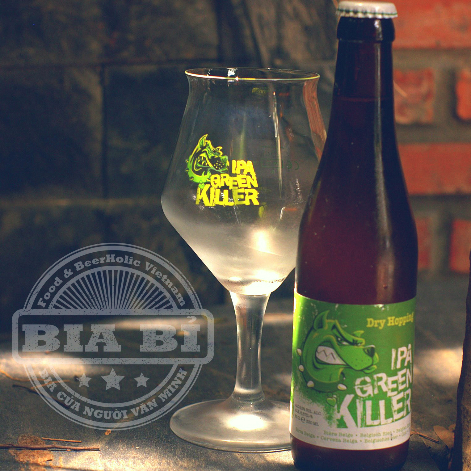 ly thủy tinh uống bia Bỉ IPA Green Killer - dòng bia đắng ưu tú