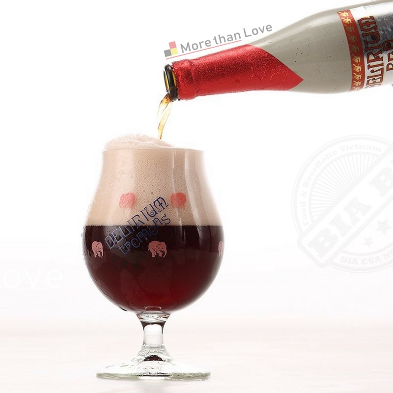 cách thưởng thức bia Bỉ chai sứ Delirium Red chuẩn nhất là cùng với chiếc ly couple của nó
