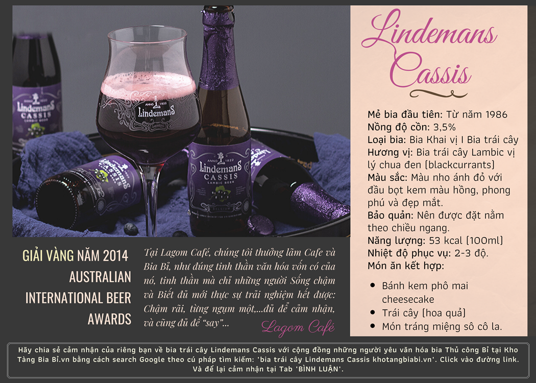 Bia trái cây màu tím nho quý phái Lindemans Cassis 3,5% I Từ năm 1986