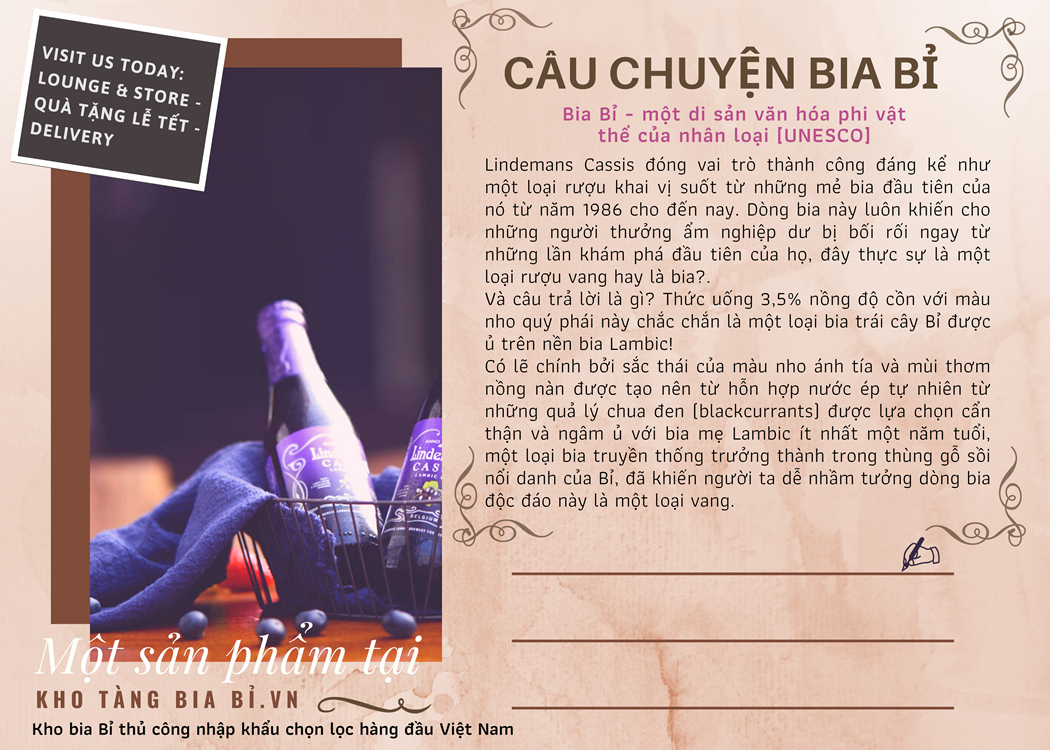 Câu chuyện bia trái cây màu tím nho quý phái Lindemans Cassis 3,5% I Từ năm 1986