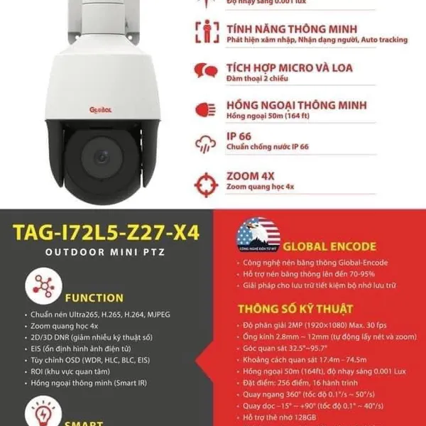 Camera IP Speeddome Mini 4x Global TAG-I72L5-Z27-X4 2.0 Megapixel