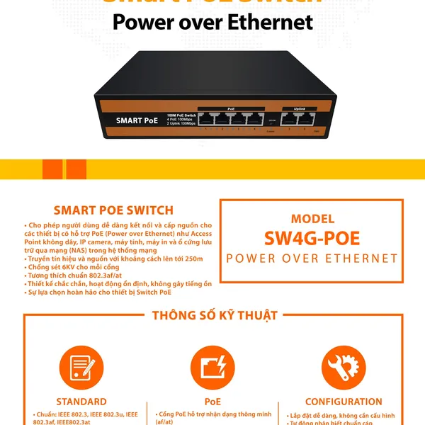 SWITCH SMART POE 4 PORT + 2 UPLINK
