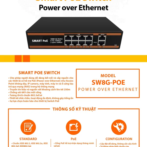 SWITCH SMART POE 8 PORT + 2 UPLINK