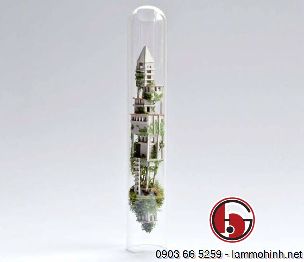 Các mô hình kiến trúc tí hon từ nhà cửa, biệt thự cho đến cây cối, khu du lịch... trở nên độc đáo, bắt mắt hơn khi được Rosa đưa vào những chiếc ống nghiệm với nhiều hình dáng, kích cỡ khác nhau Các mô hình kiến trúc tí hon từ nhà cửa, biệt thự cho đến cây cối, khu du lịch... trở nên độc đáo, bắt mắt hơn khi được Rosa đưa vào những chiếc ống nghiệm với nhiều hình dáng, kích cỡ khác nhau